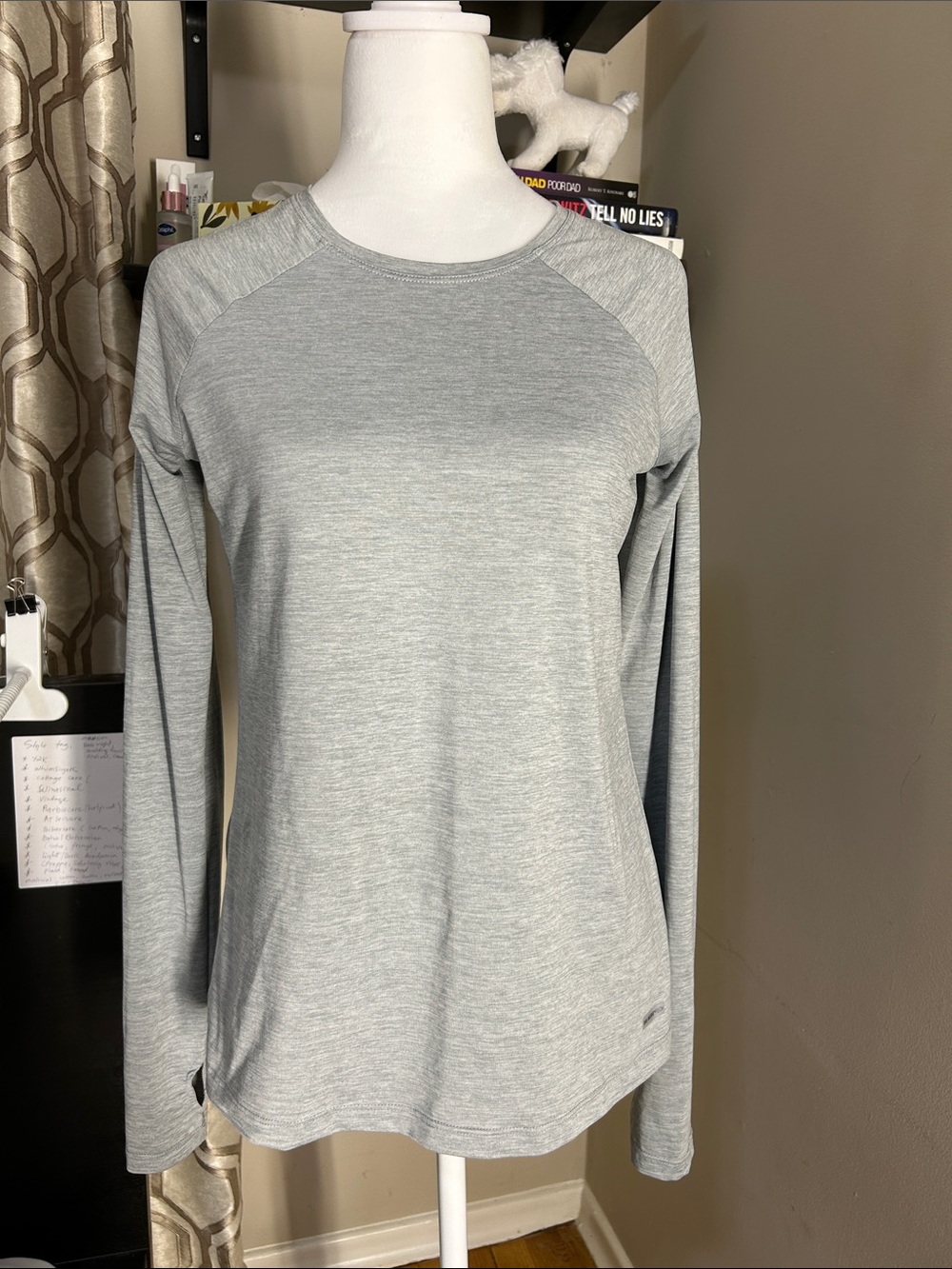 Athletic Works Light Gray Long Sleeve Crewneck Top